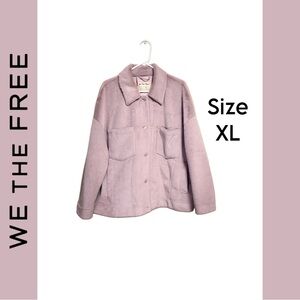 🌸 NWOT Free People We The Free Plush Faux Fur Shacket XL Pink Oversized Coat 🌸